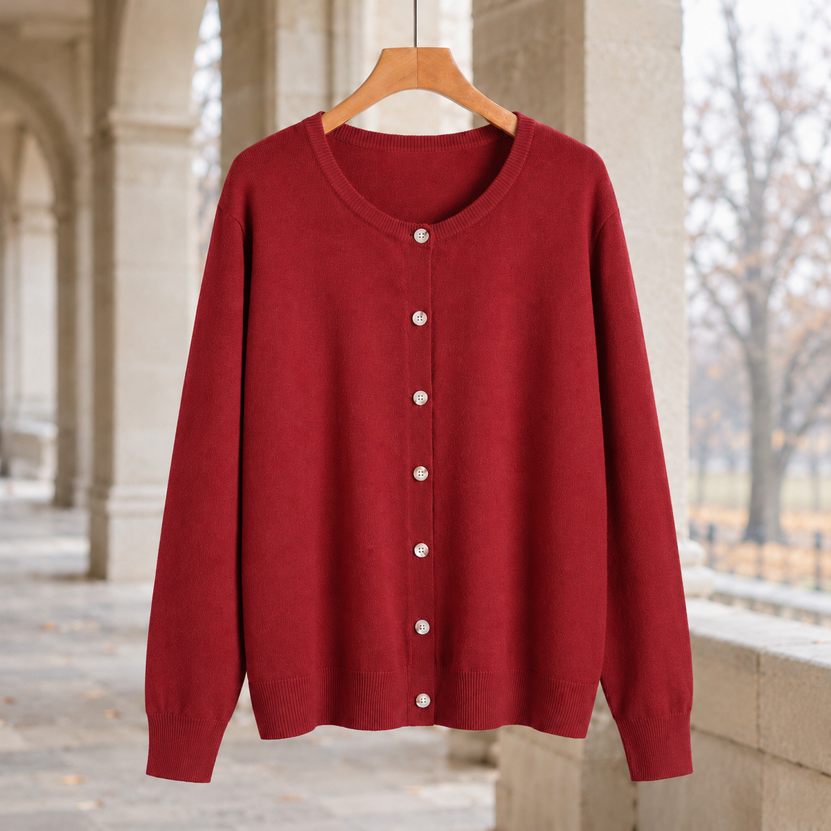 Jemima Round Neck Cardigan - Wine Red