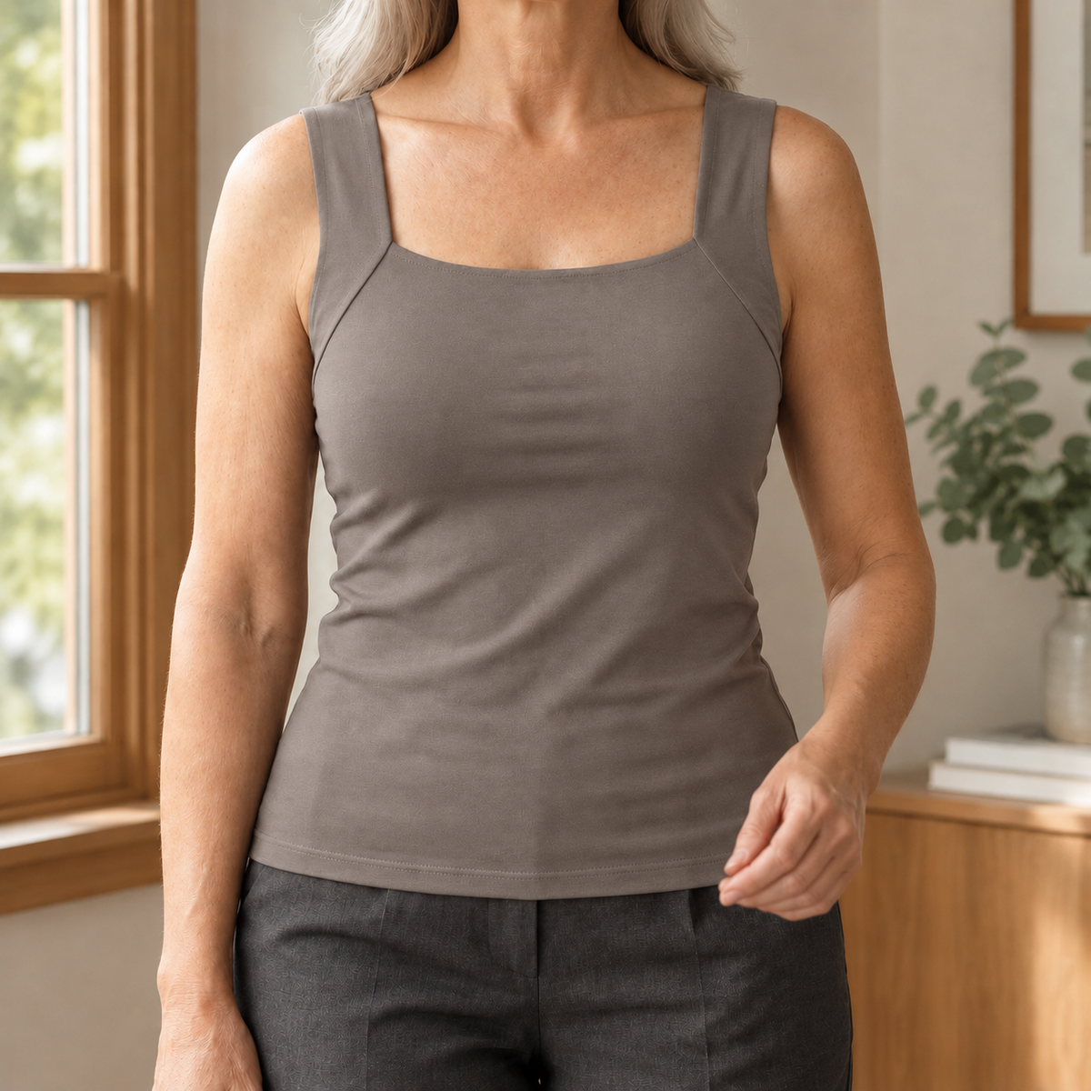 Lydia Built-In Bra Tank - Taupe