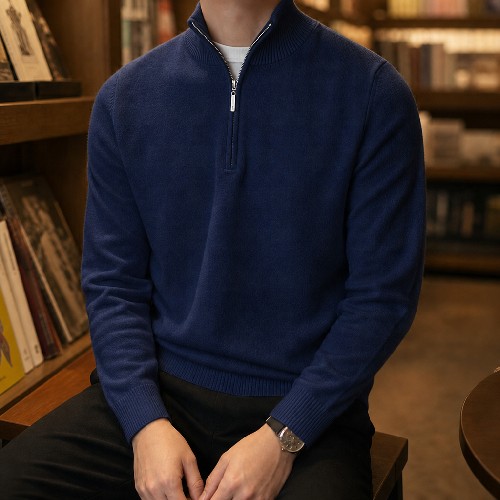 Everett Half-Zip Sweater - Navy Blue