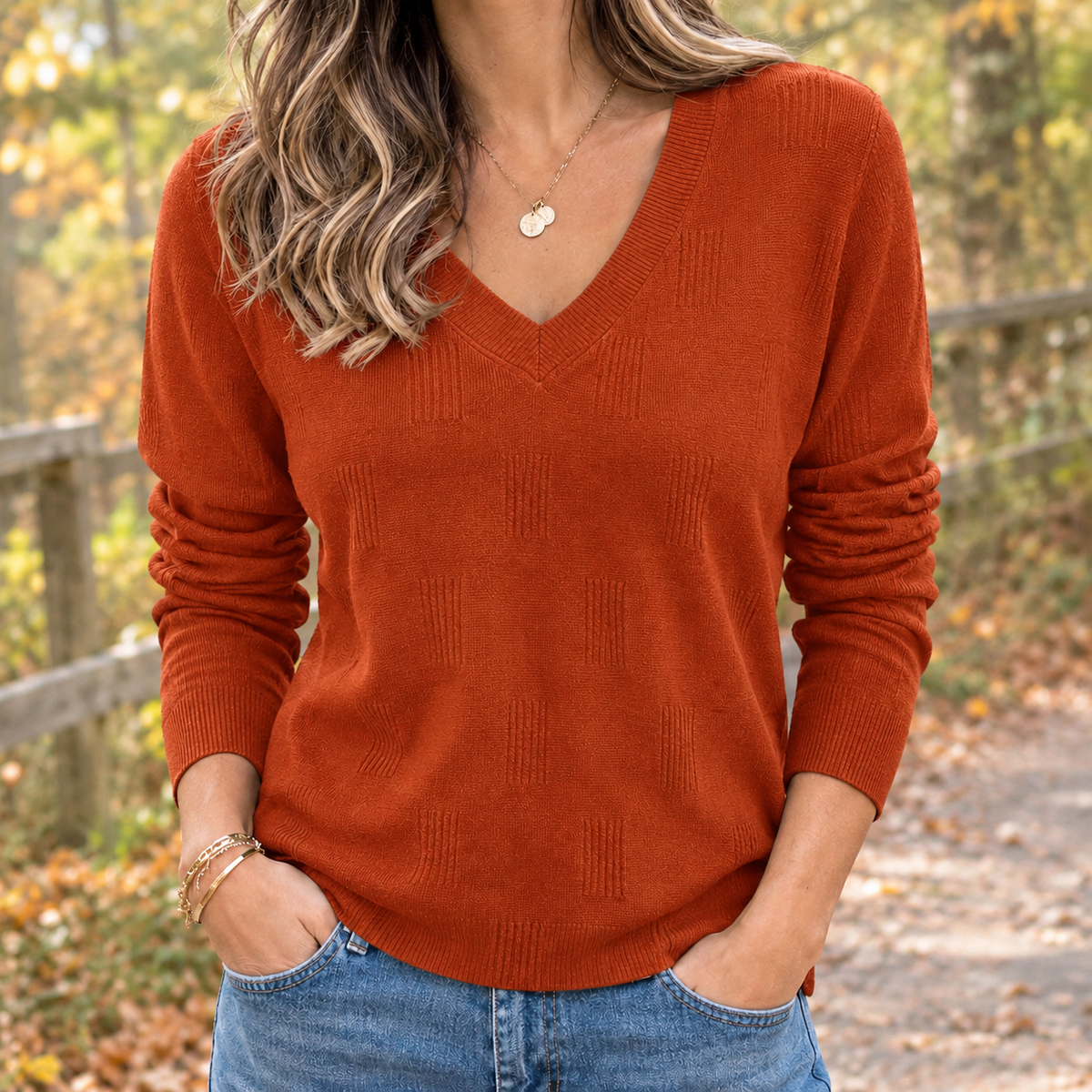 Lorelei-Kate Textured Sweater - Orange Red
