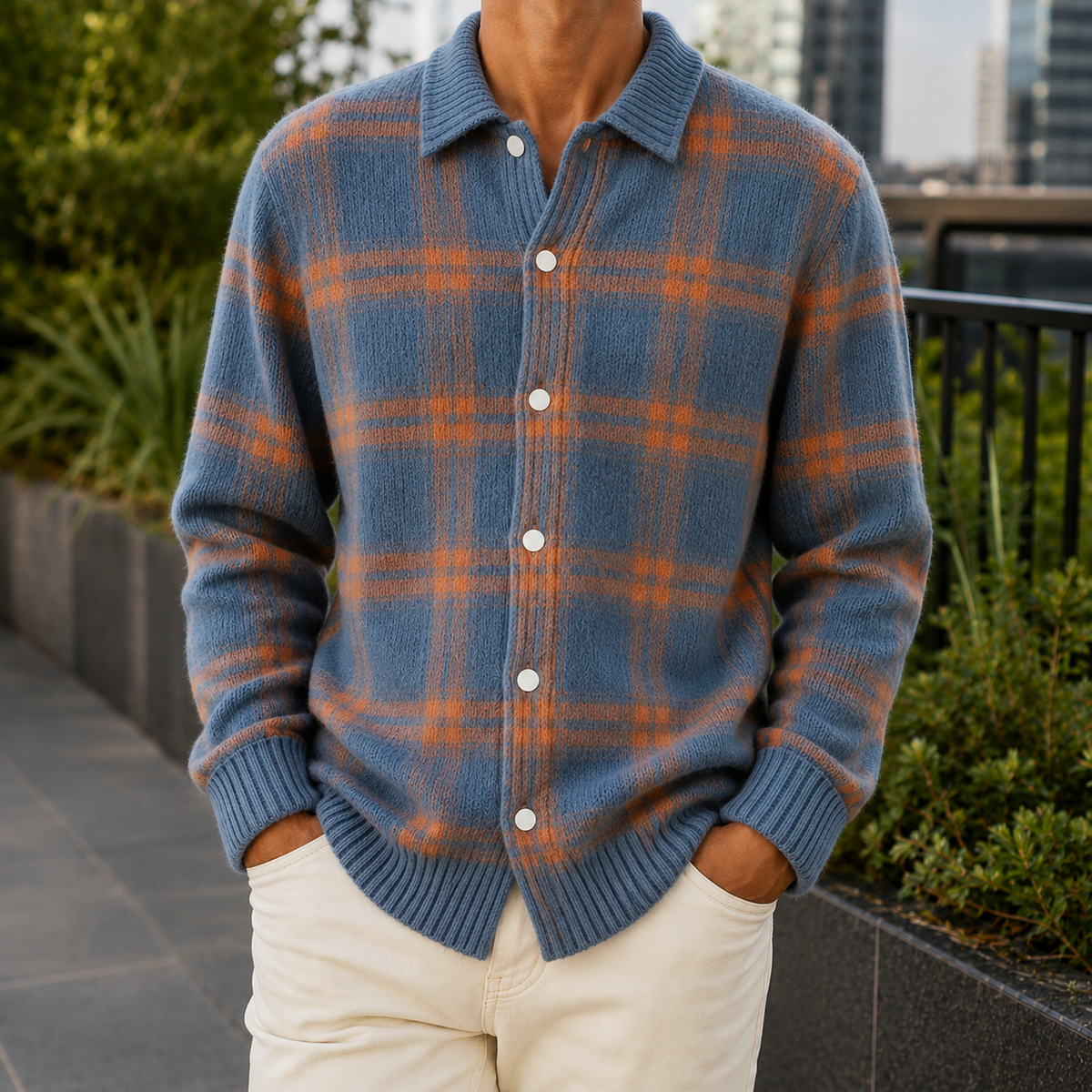 Mason Plaid Cardigan - Blue