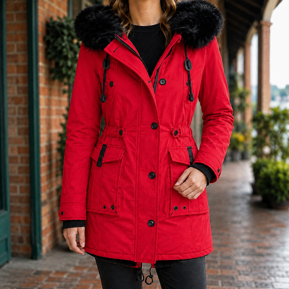 Yvette Drawstring Overcoat - Red