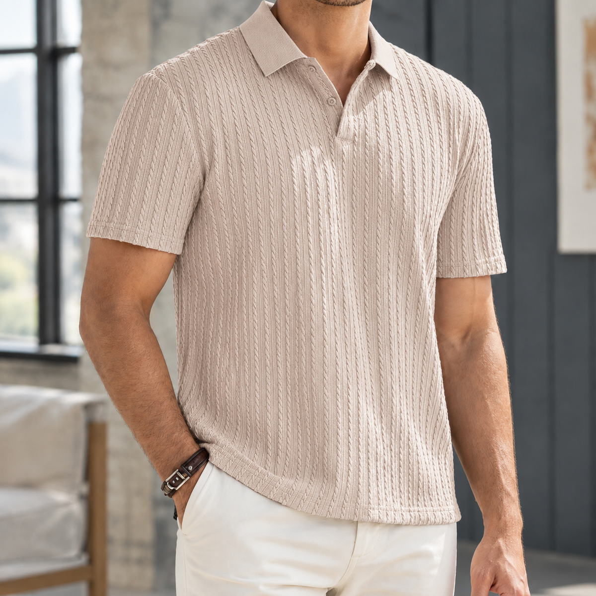 Anton Textured Polo - Apricot