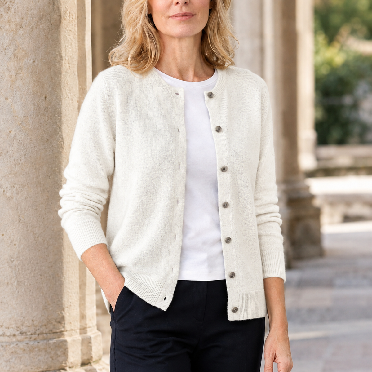 Zane Button Cardigan - White