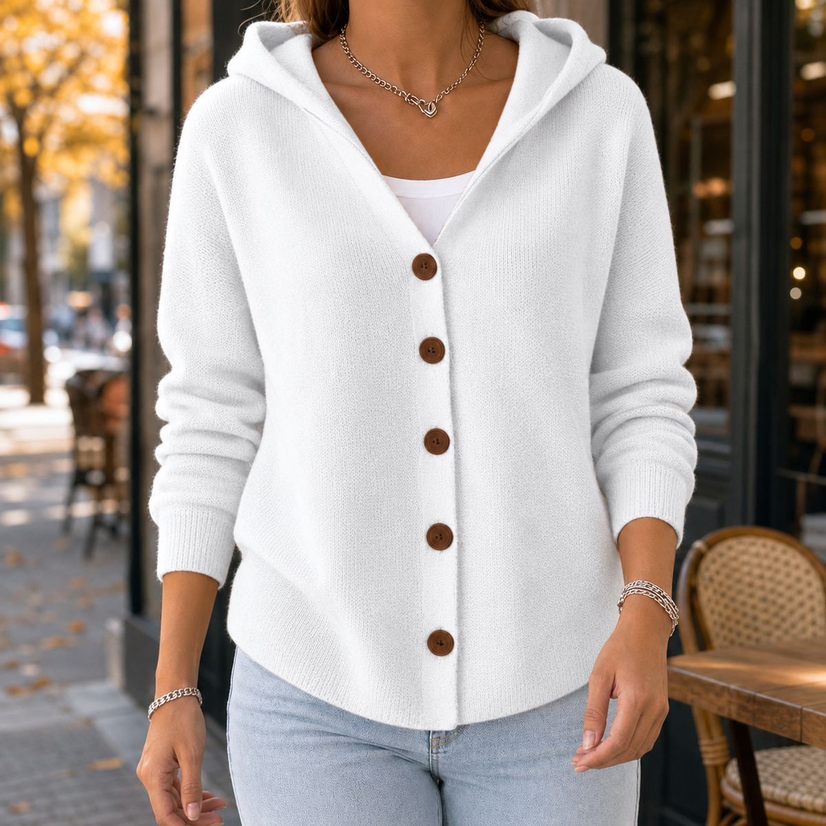 Cora-Rae Printed Hooded Cardigan - White