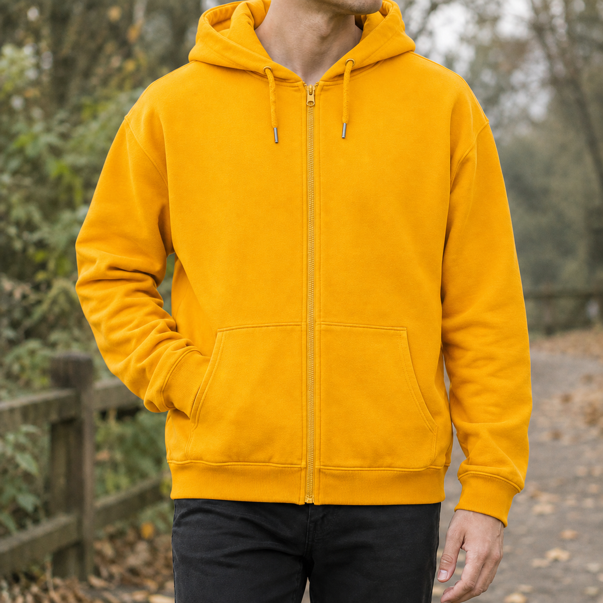 Hugh Relaxed Zip Hoodie - Yellow