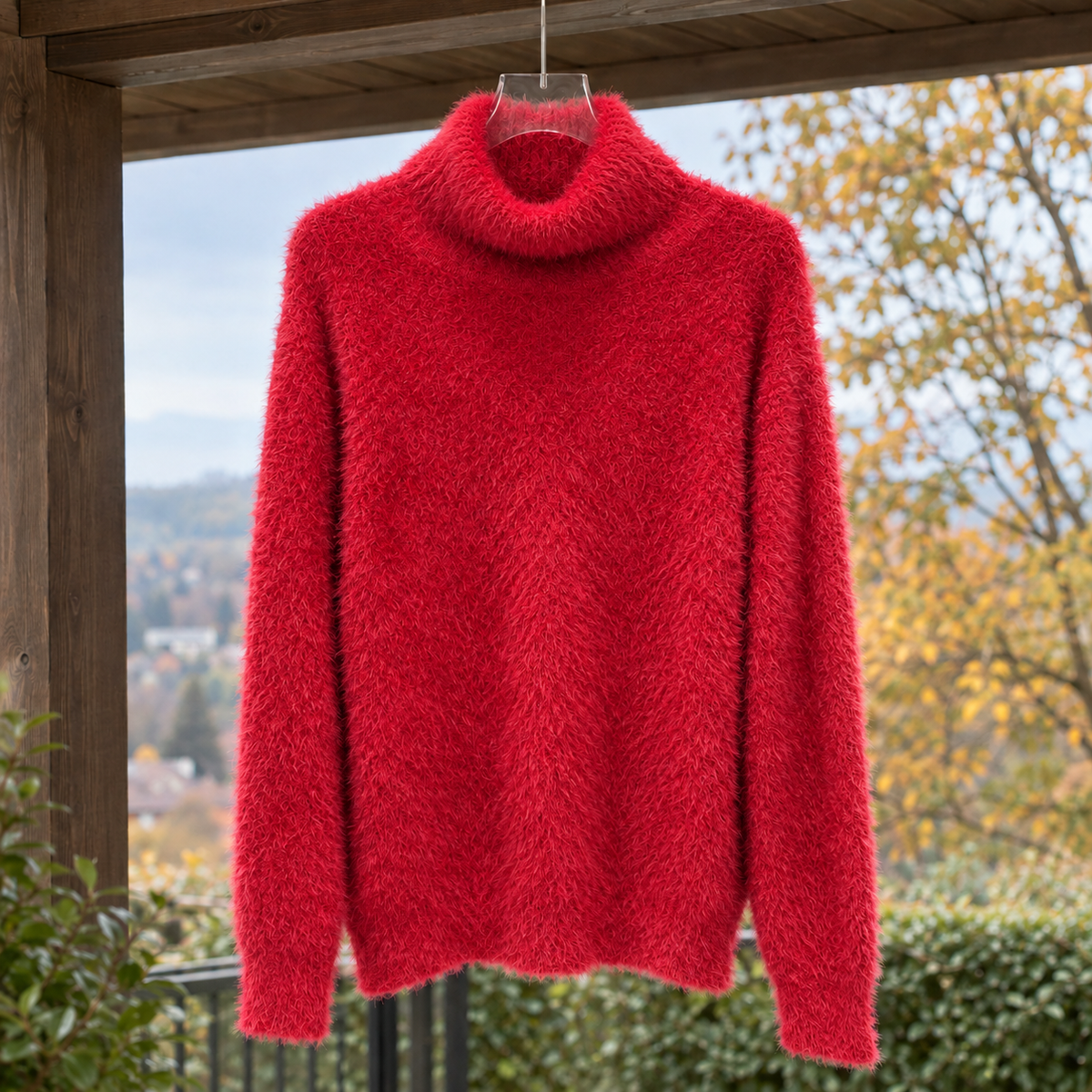 Keira Fuzzy Turtleneck Sweater - Red