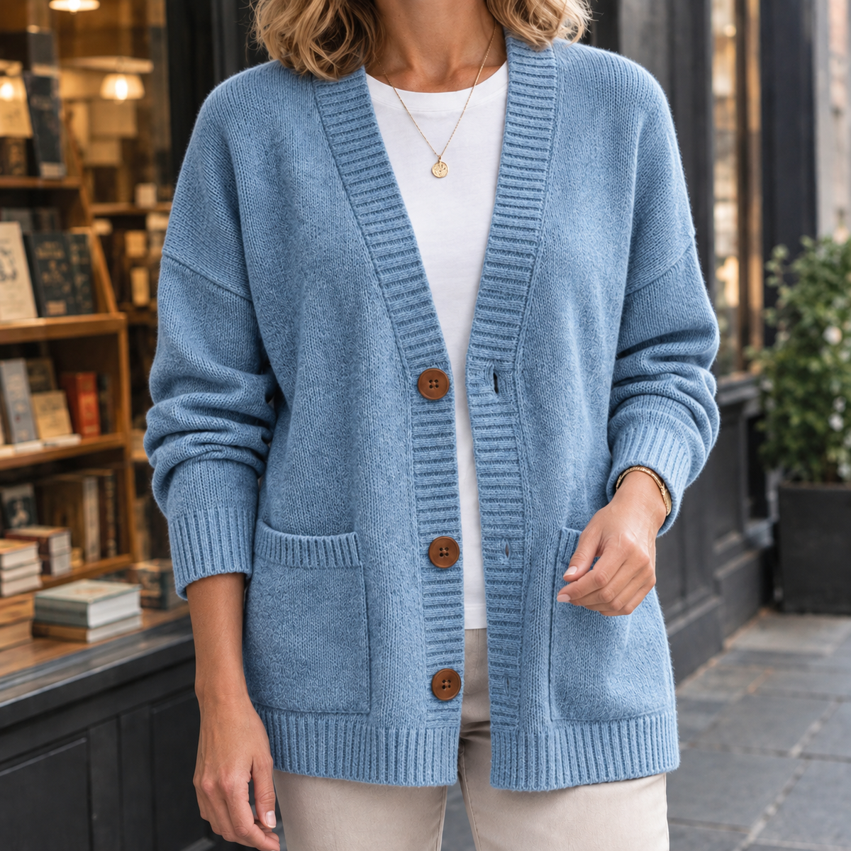 Katrina V Neck Cardigan - Sky Blue