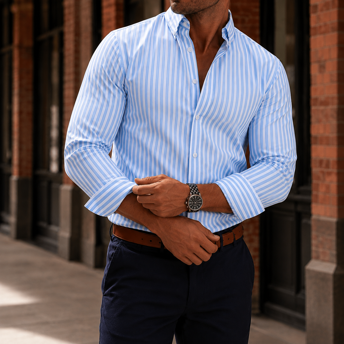 Dorian Striped Shirt - Light Blue