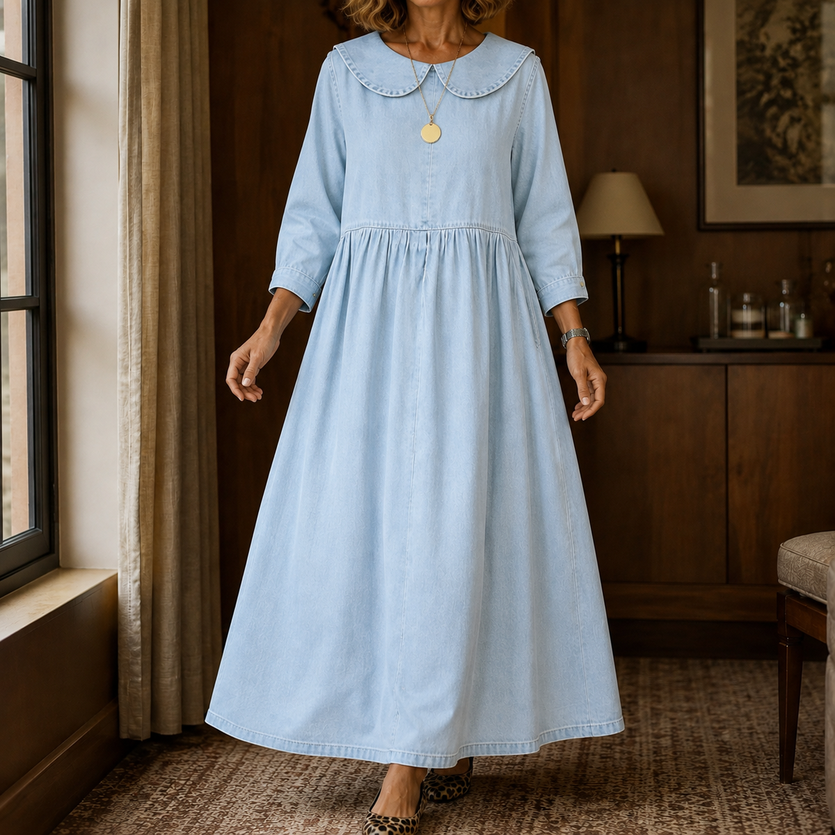 Natalia Peter Pan Dress - Light Blue