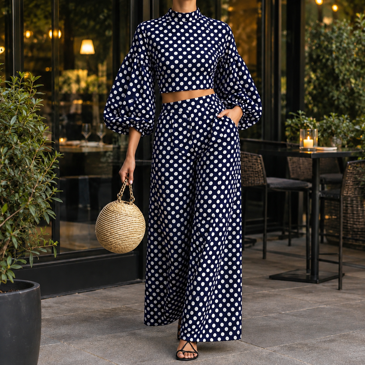 Kiera-Grace Polka Dot Set - Navy Blue
