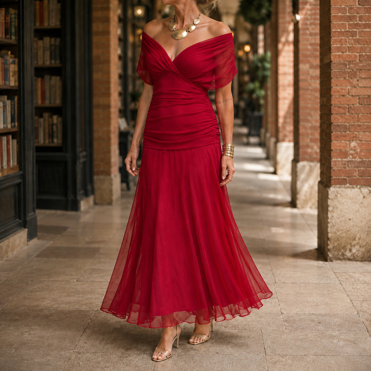 Madeleine Draped Maxi Dress - Red