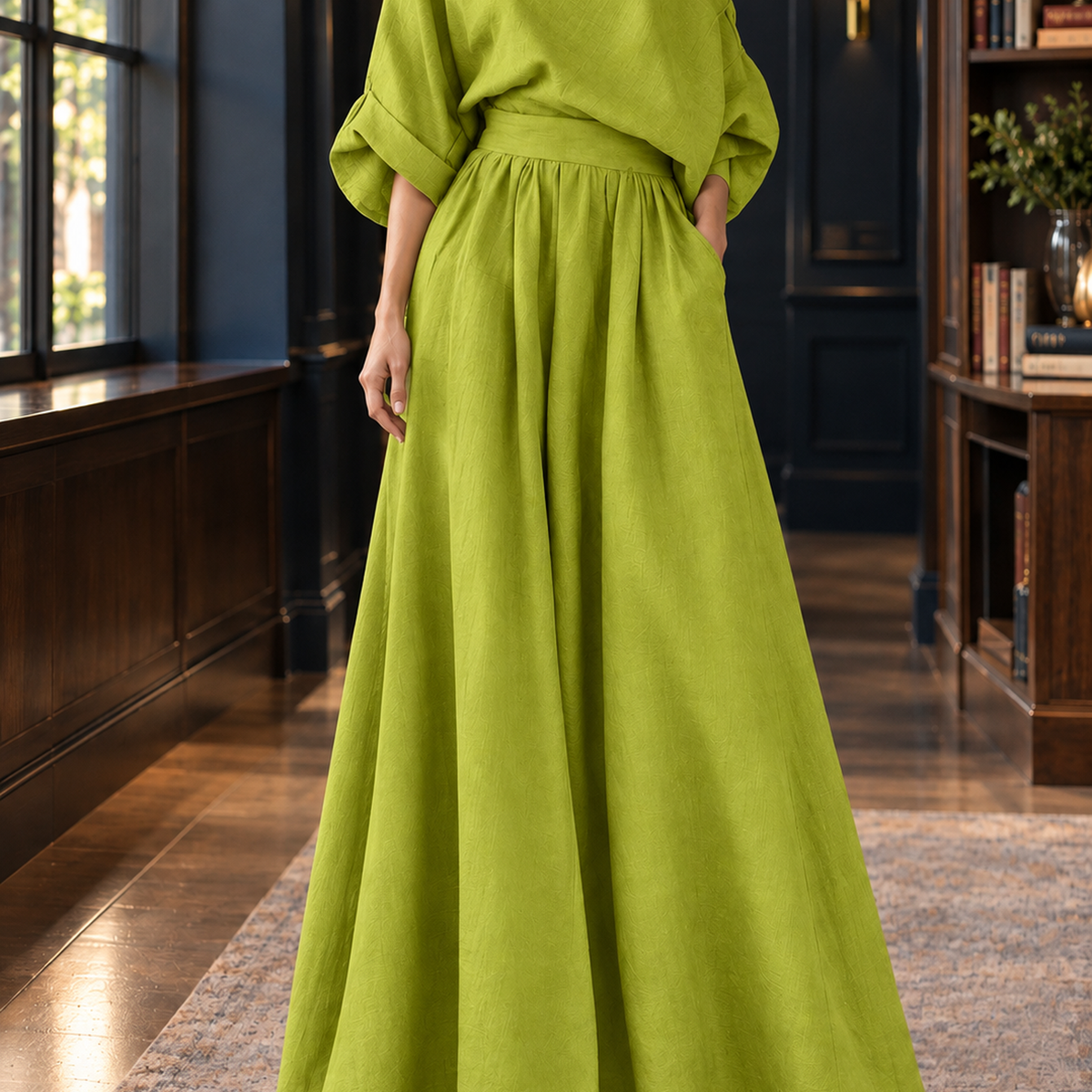 Leah Off-Shoulder Set - Yellow Green
