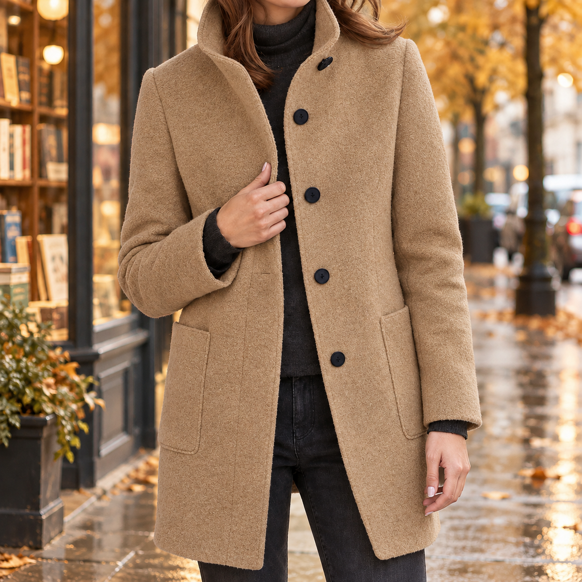 Penelope-Rae Stand Collar Jacket - Camel