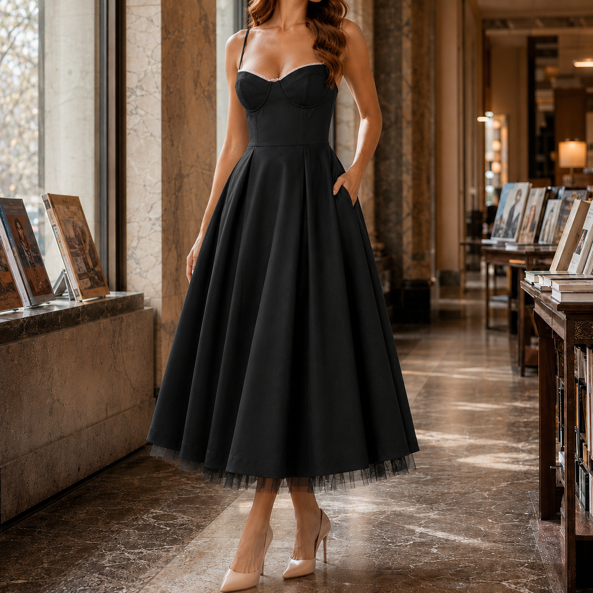 April Corset Midi Dress - Black