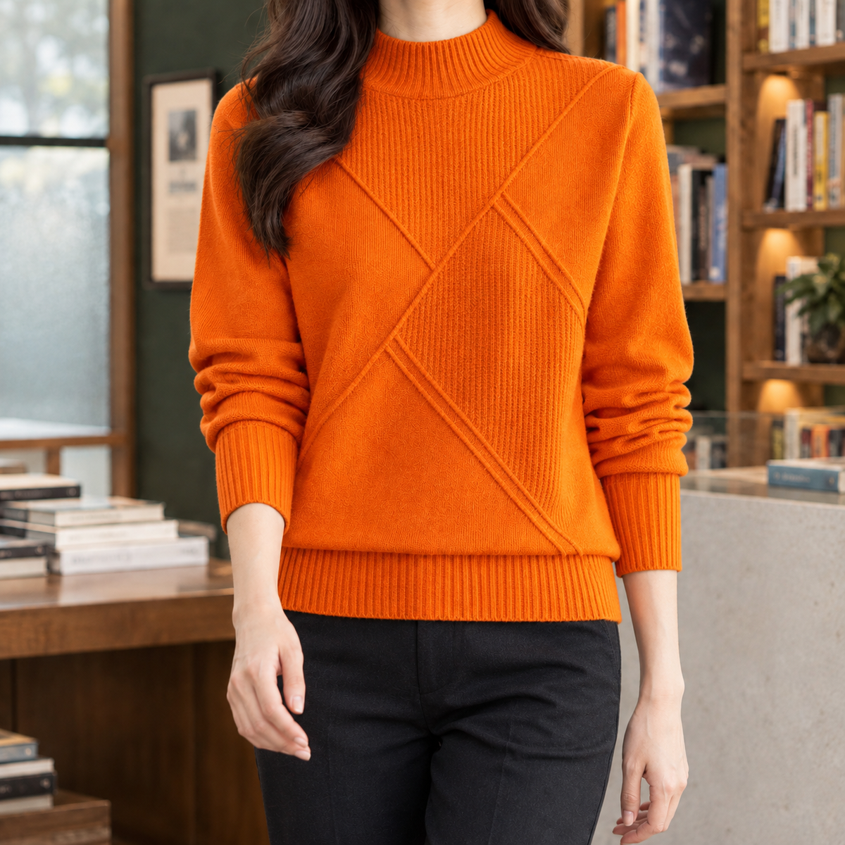 Cassidy Mock Neck Sweater - Orange