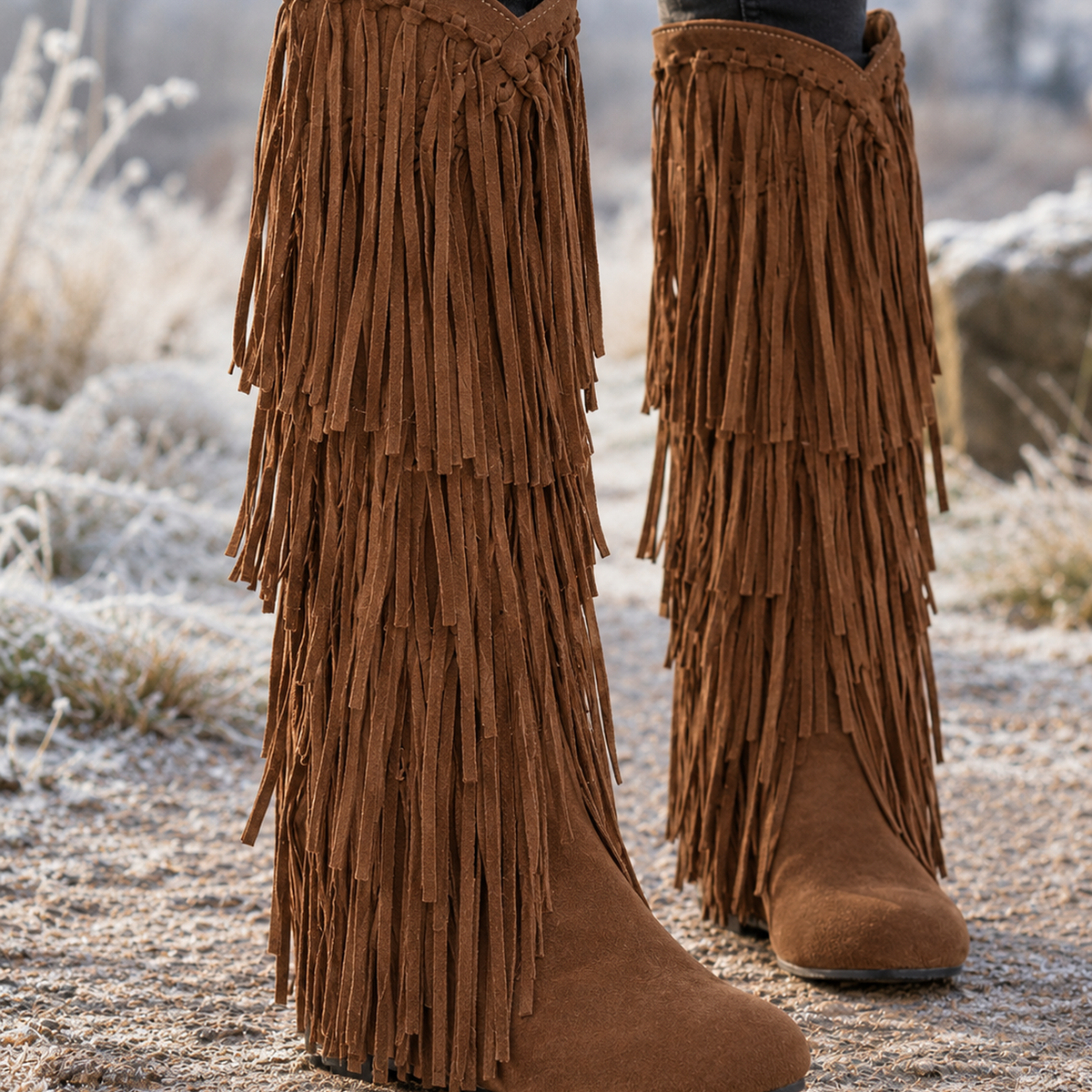 Olivetti Fringe Boots - Tan