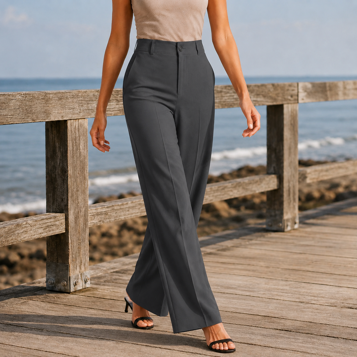 Elise Wide Leg Pants - Dark Gray