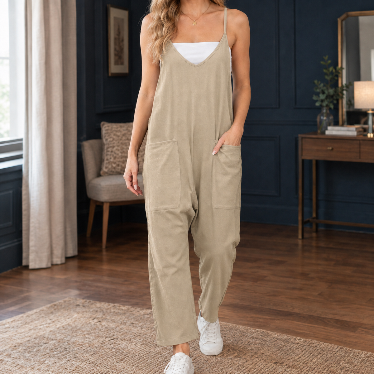 Bronwen V-Neck Jumpsuit - Khaki