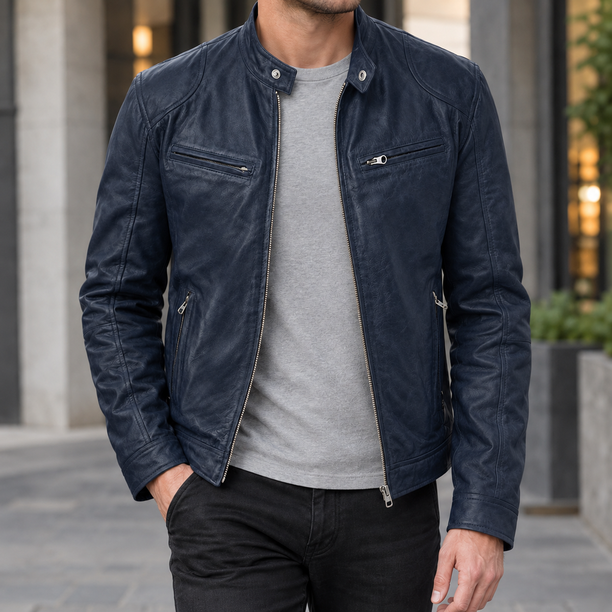 Eldric Biker Jacket - Navy Blue