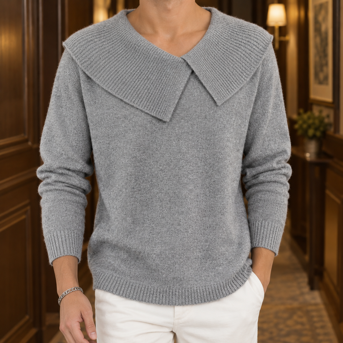 Vincent Wide Collar Sweater - Gray