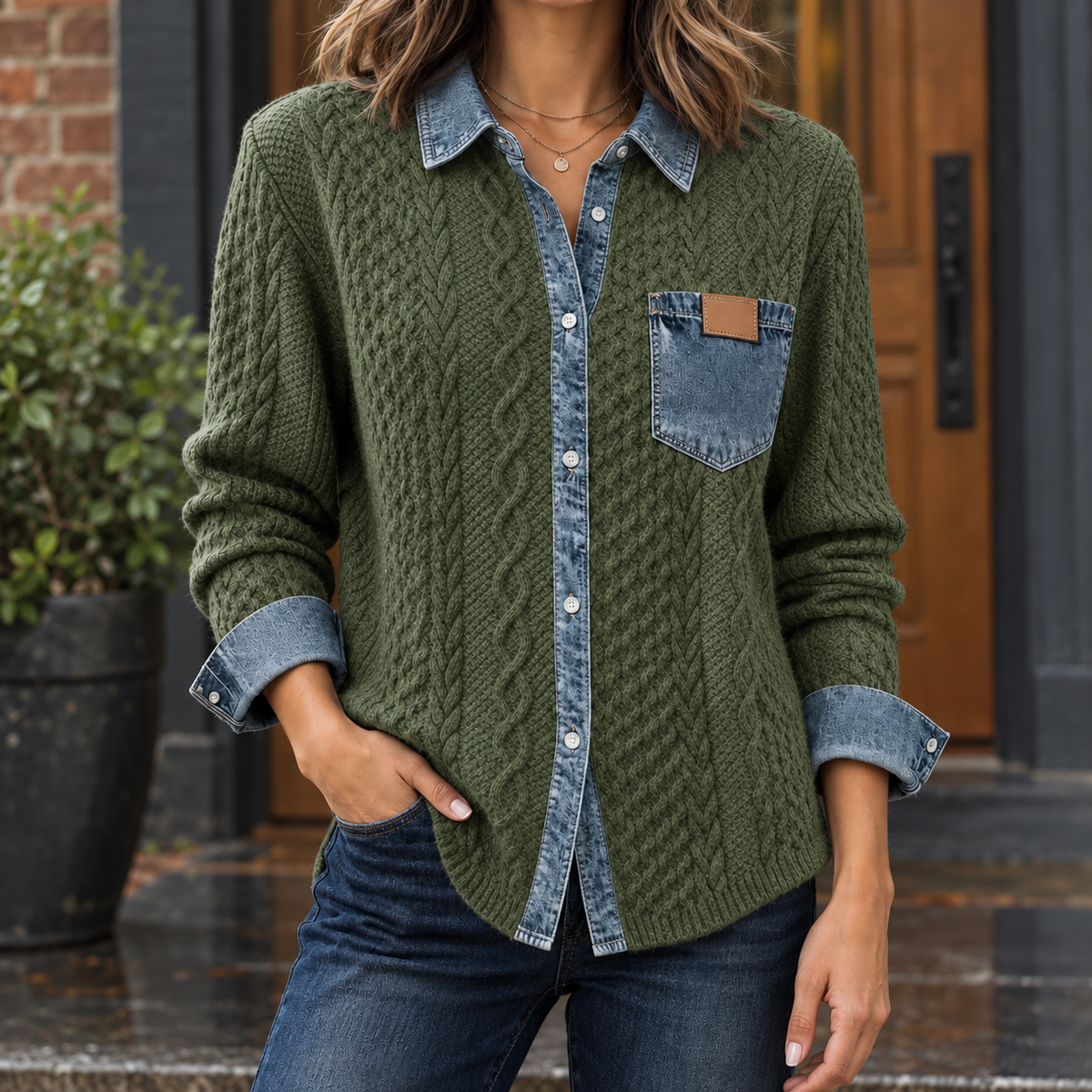 Joy Cable Knit Cardigan - Army Green