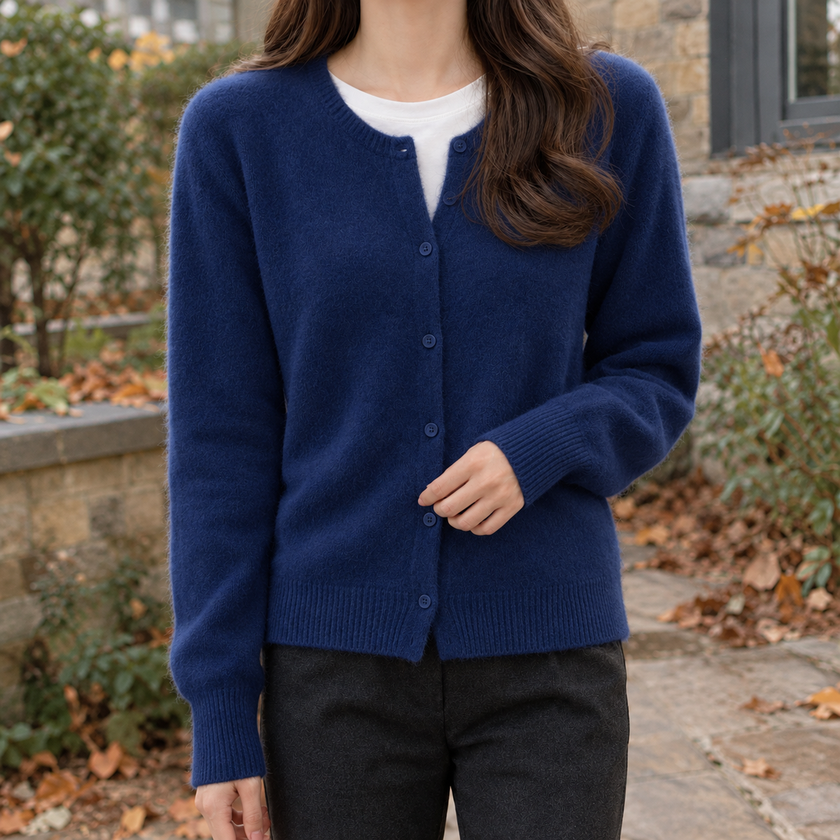 Bridget Crew Neck Cardigan - Blue