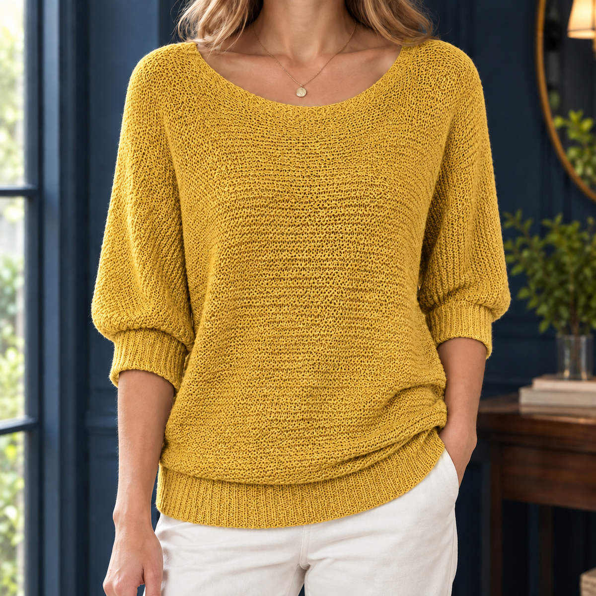 Lisandra Round Neck Top - Yellow