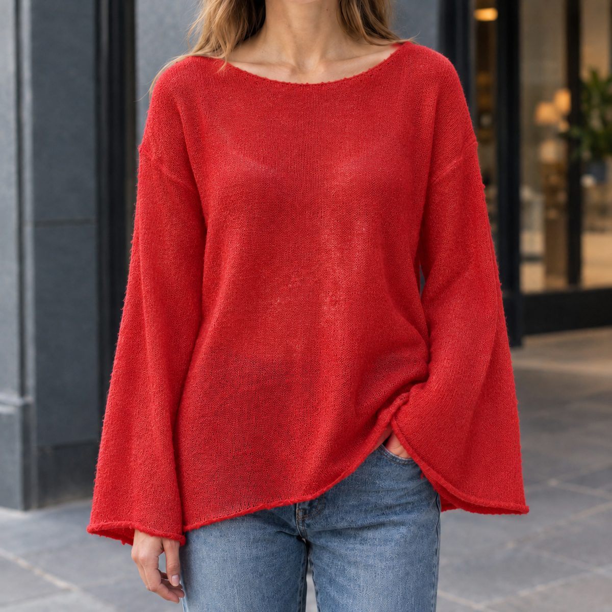 Freya-Kate Sheer Knit Top - Red