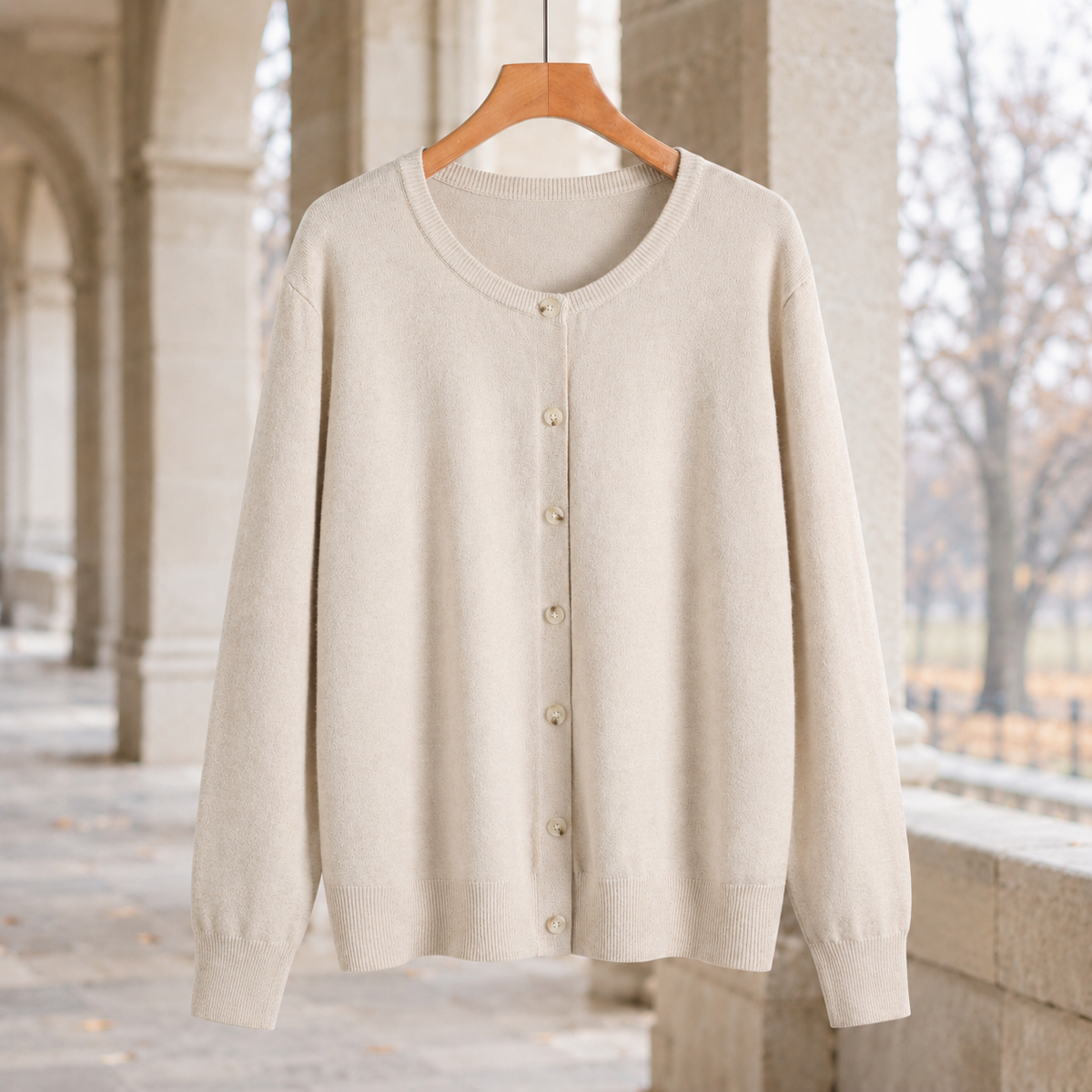 Jemima Round Neck Cardigan - M Apricot