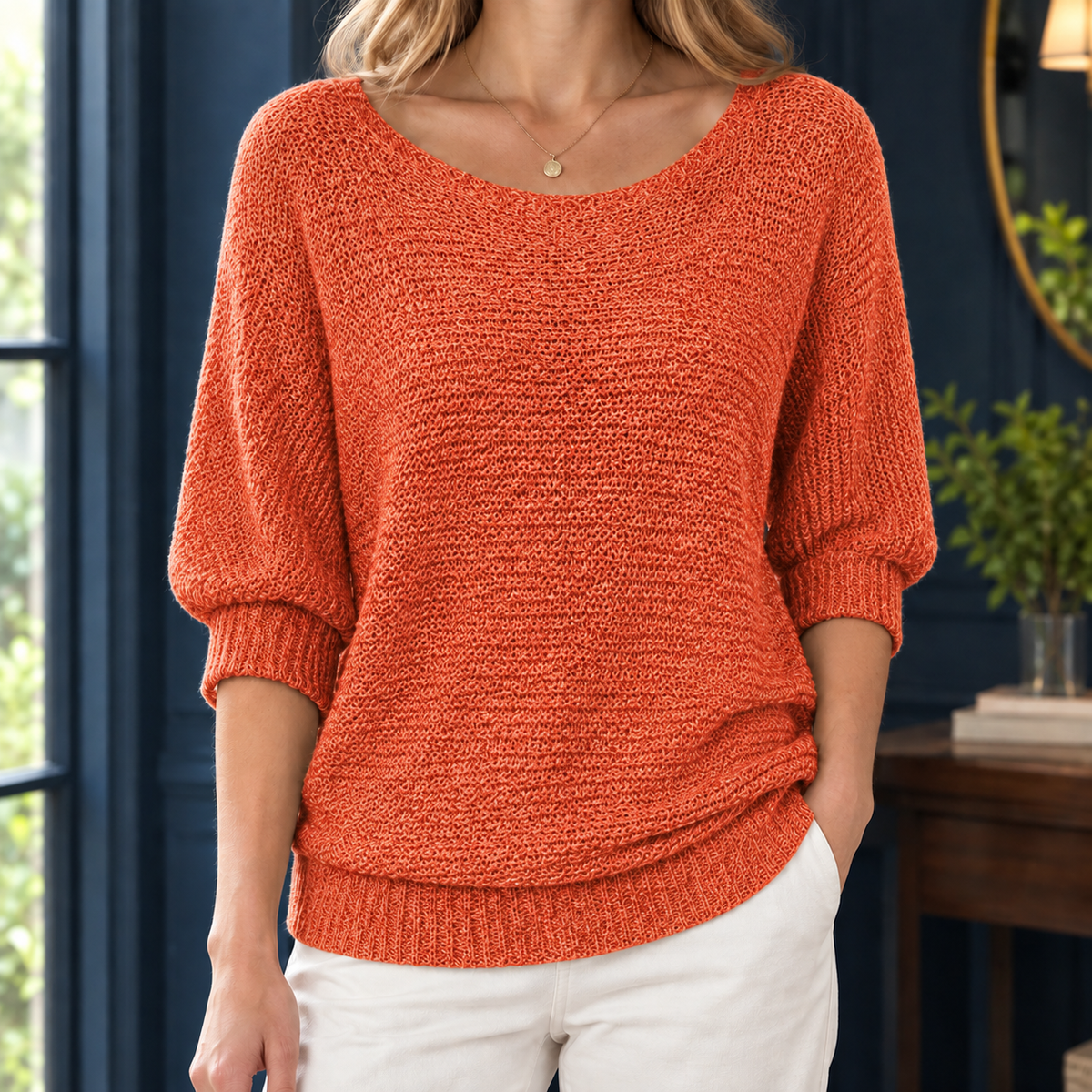 Lisandra Round Neck Top - Orange