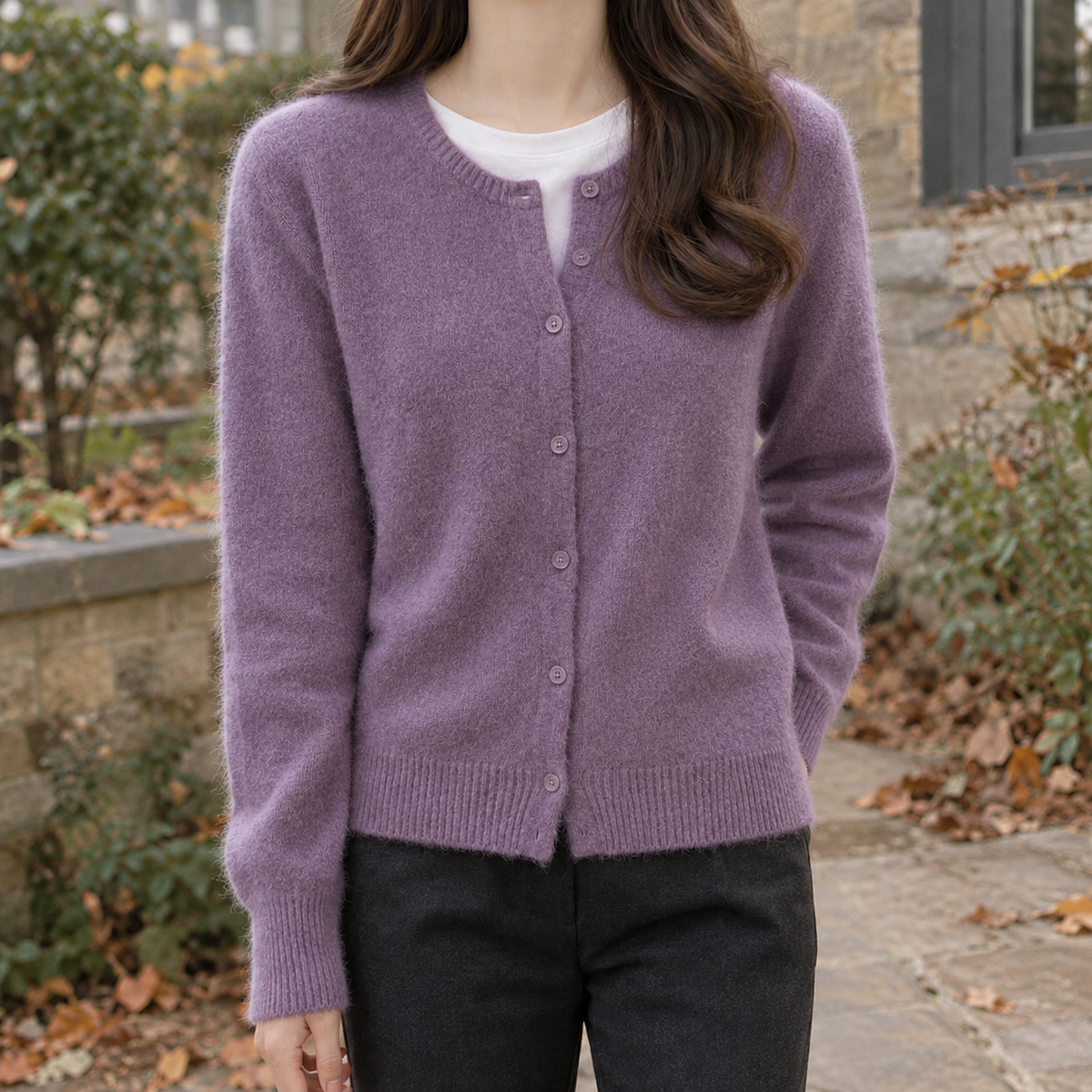 Bridget Crew Neck Cardigan - Purple