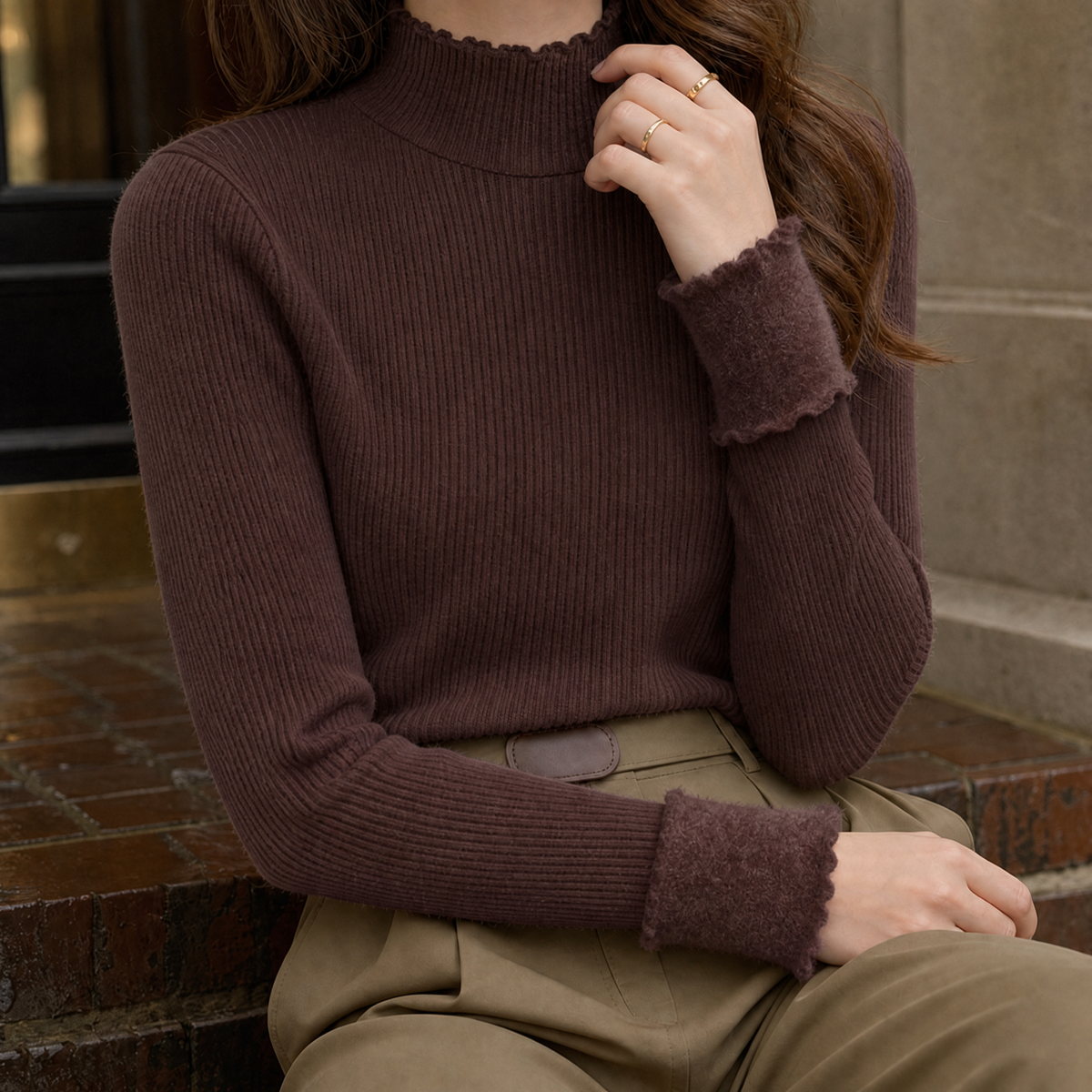 Alice Ribbed Sweater - Brown