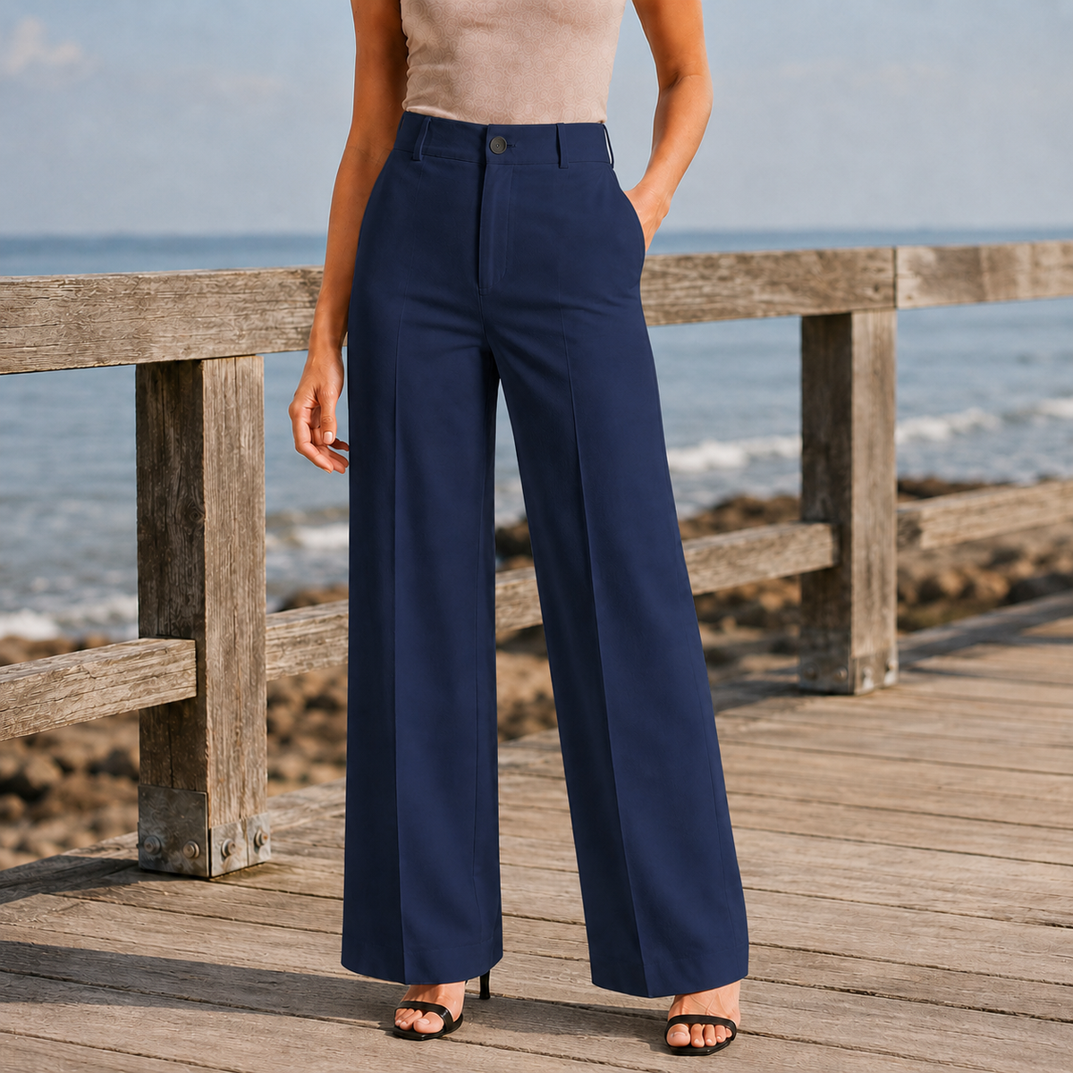 Elise Wide Leg Pants - Navy Blue