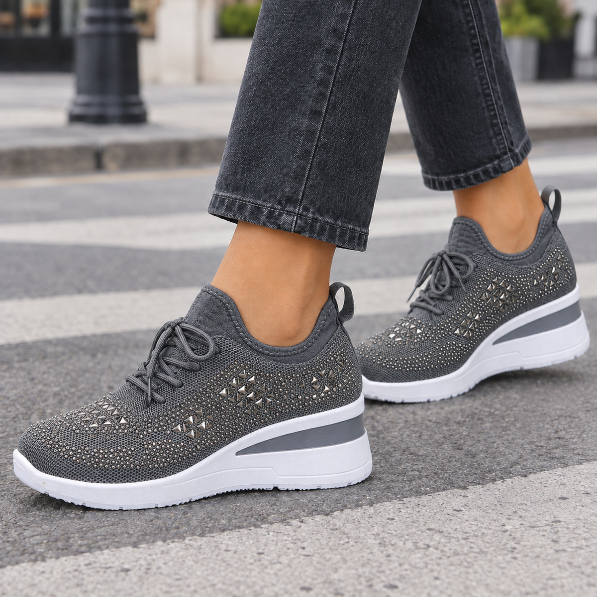 Lodovici Rhinestone Sneakers - Gray