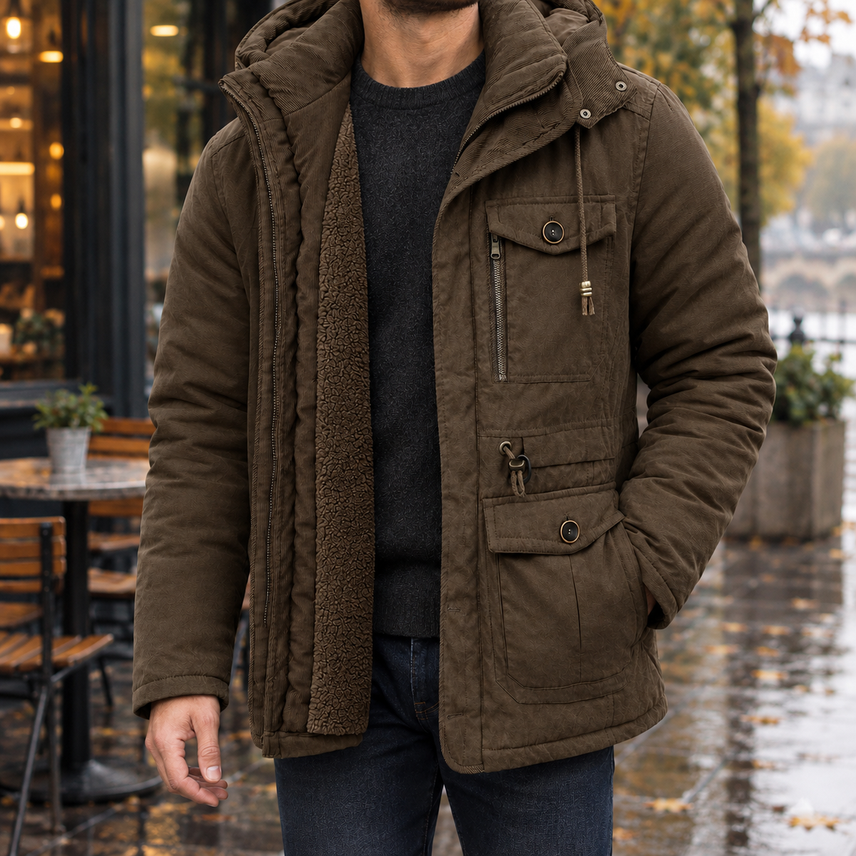 Nicodemus Hooded Utility Jacket - Brown