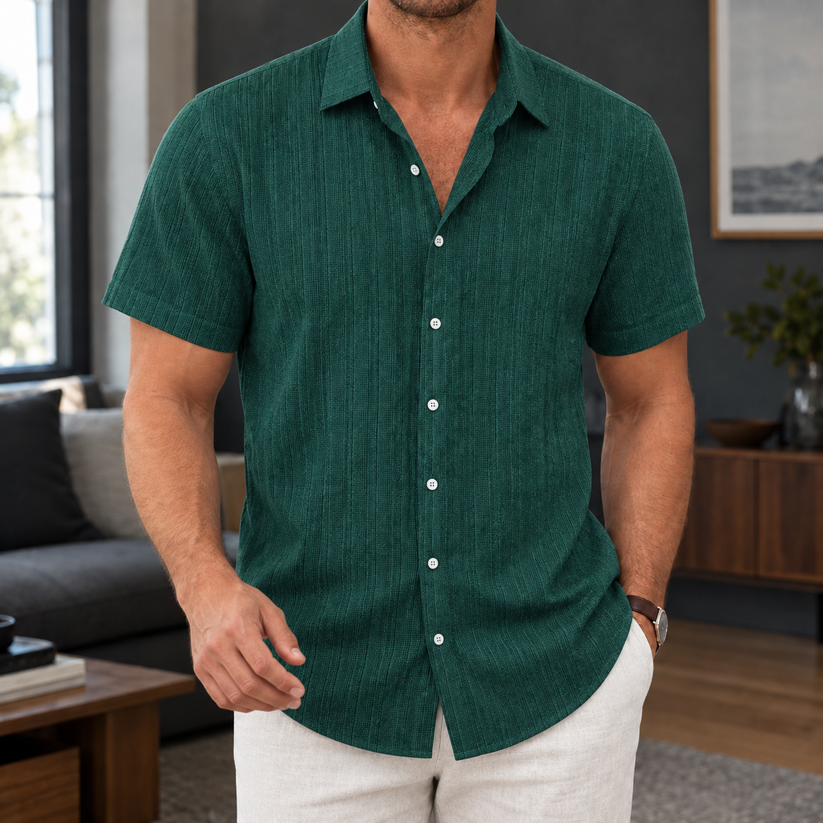 Sebastien Ribbed Shirt - Dark Green