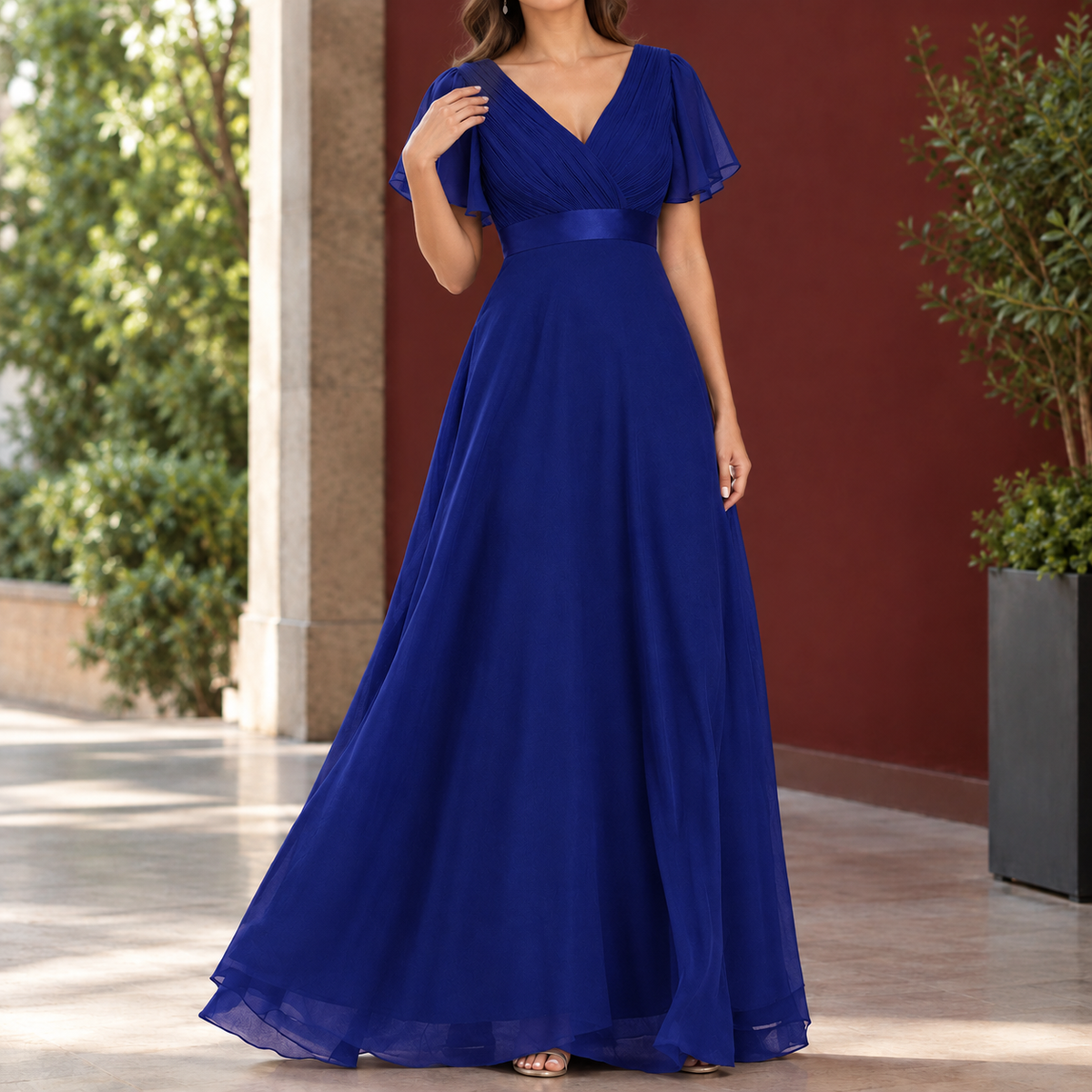 Nadine-Jade Empire Waist Dress - Blue