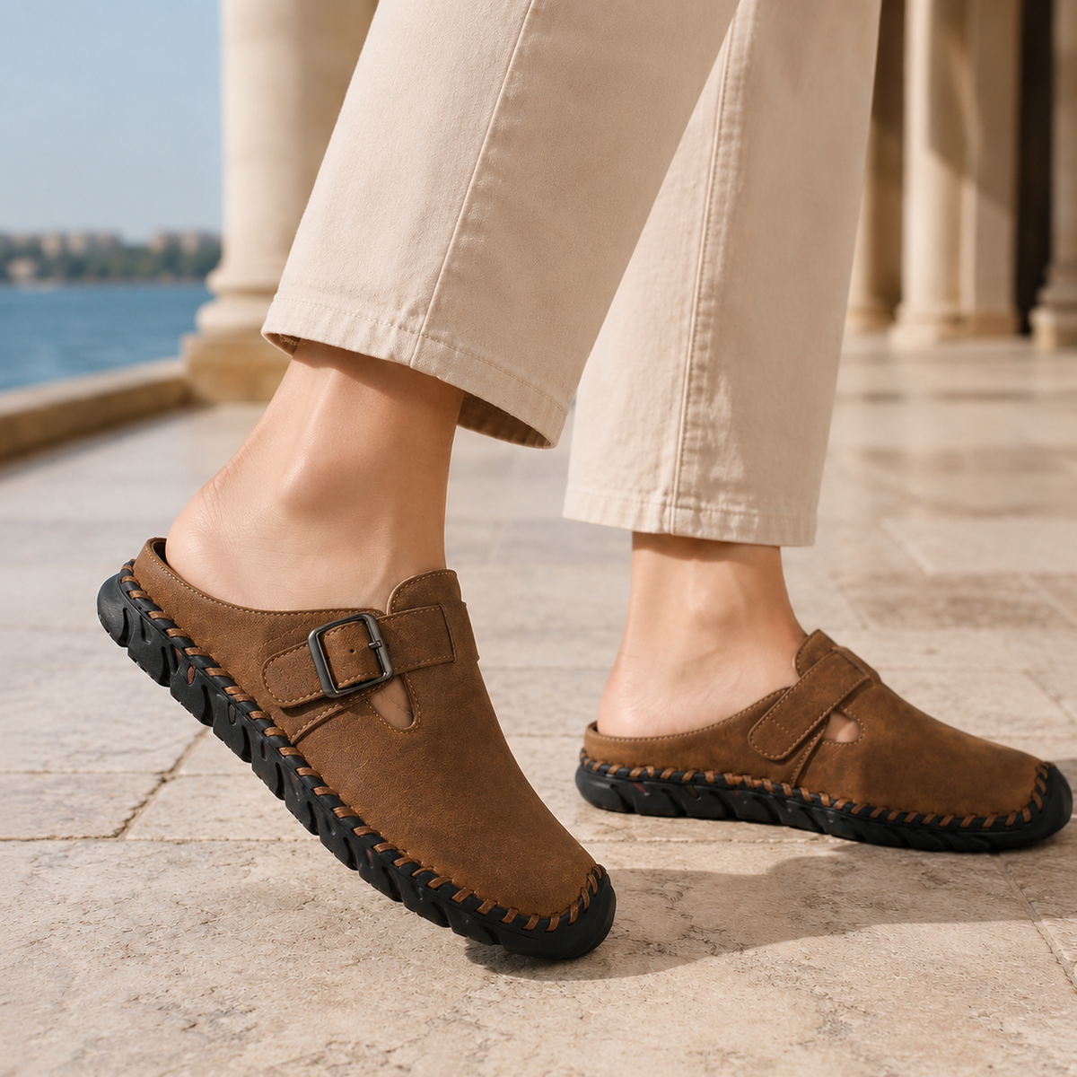 Palladio Buckle Mules - Brown