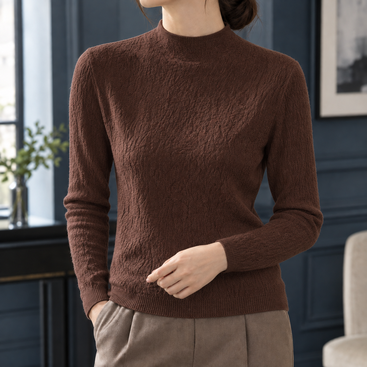 Quintina Textured Sweater - Brown