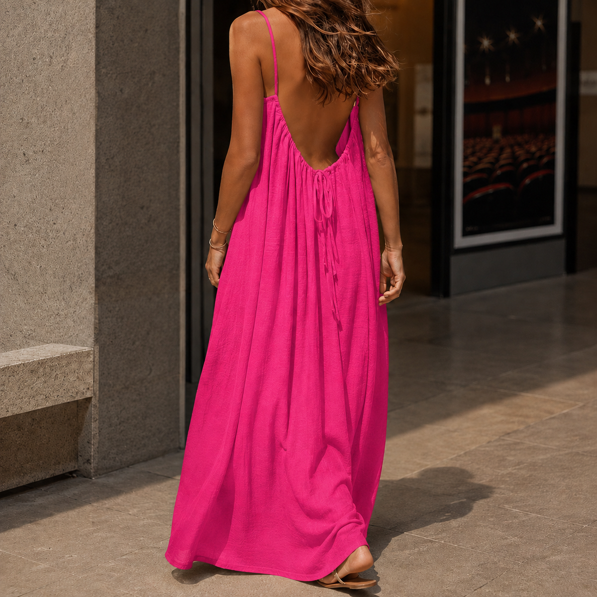 Hildegarde Backless Maxi Dress - Deep Pink