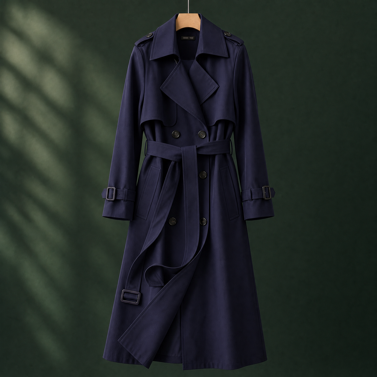 Xaviera Belted Overcoat - Navy Blue