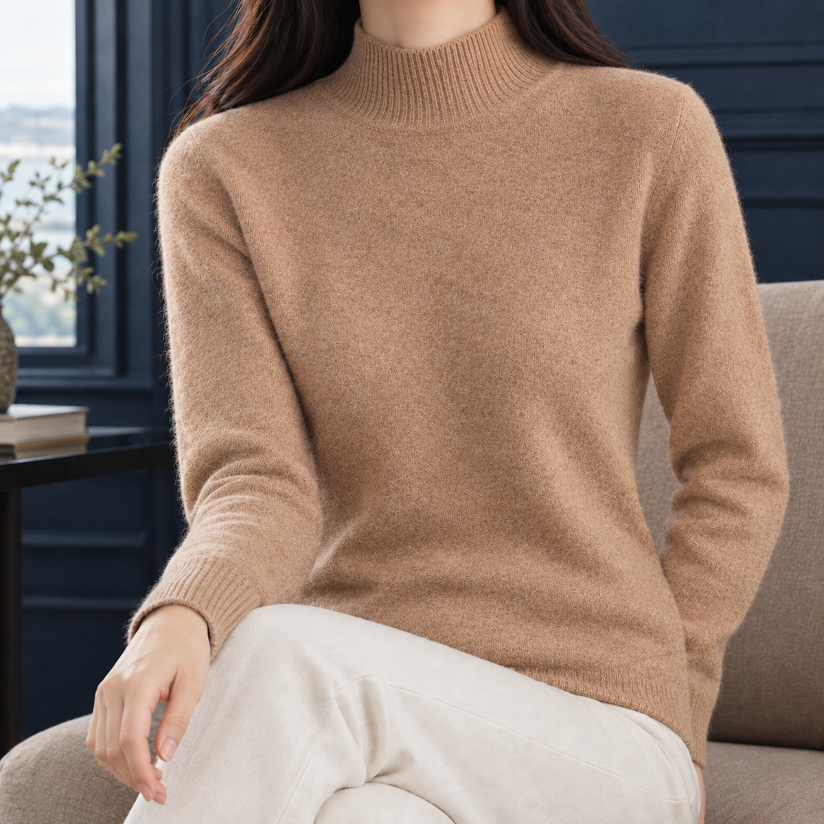 Kelsey Mock Neck Sweater - Gold Sand Camel