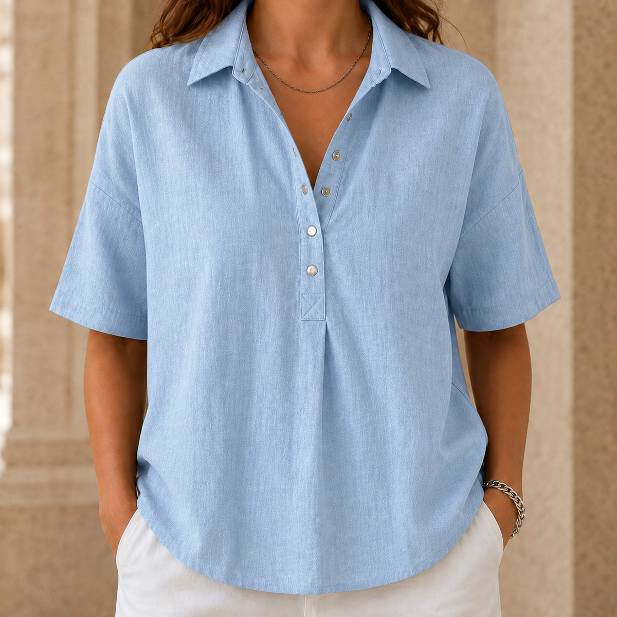 Arabella Collared Blouse - Light Blue
