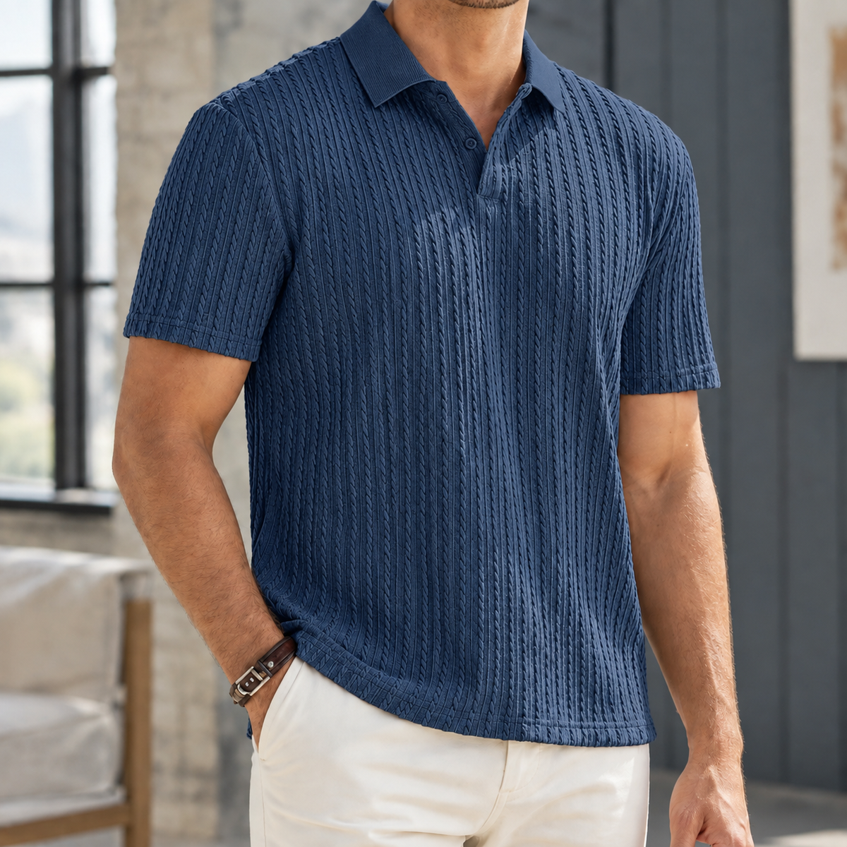 Anton Textured Polo - Dark Blue