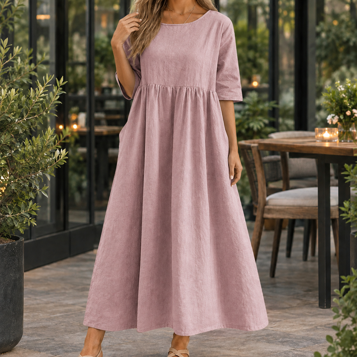 Annabelle Smock Maxi Dress - Pink