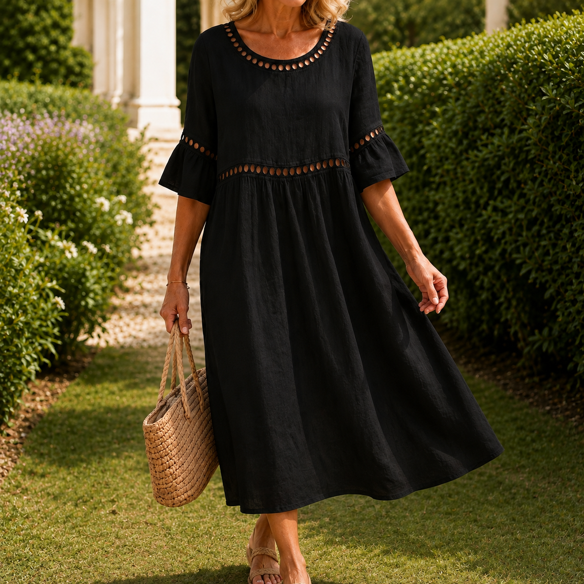 Seraphina Eyelet Midi Dress - Black
