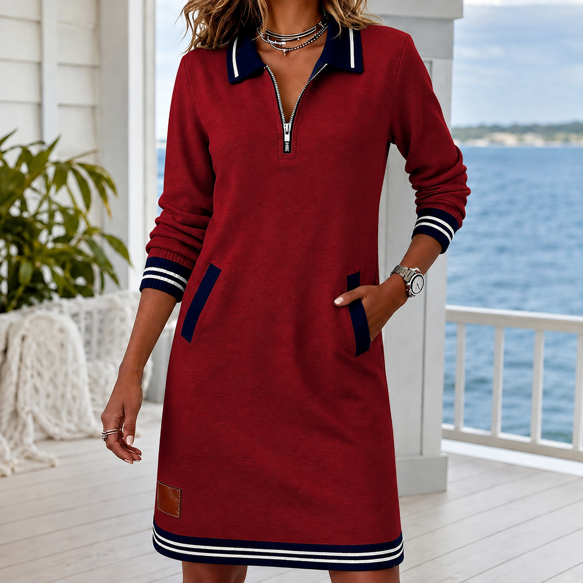 Daphne Sporty Shift Dress - Red