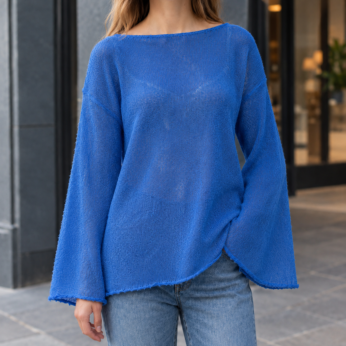 Freya-Kate Sheer Knit Top - Royal Blue
