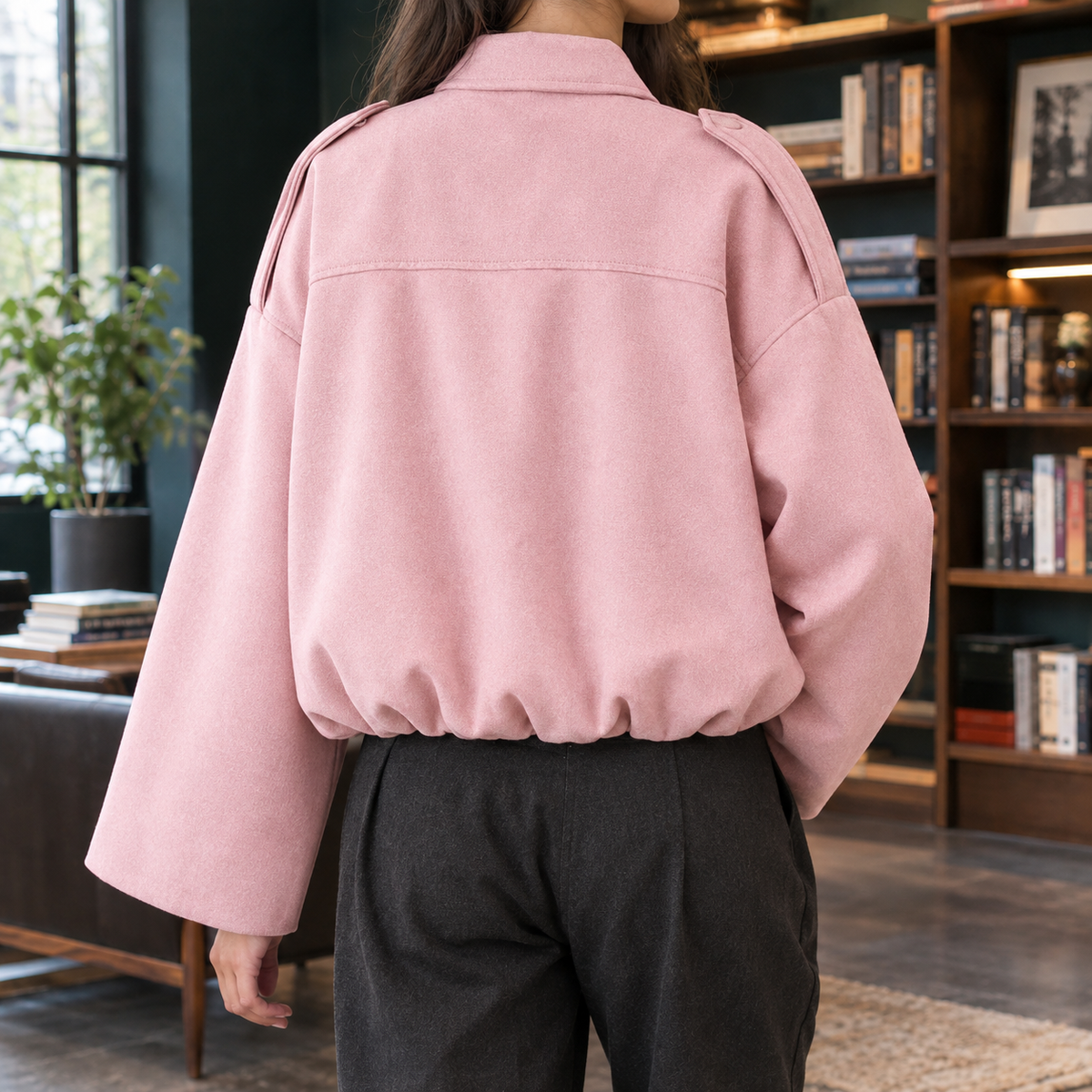 Henriette Suede Bomber Jacket - Pink